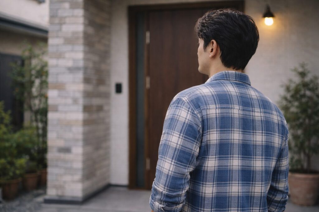 家の前に立つ男